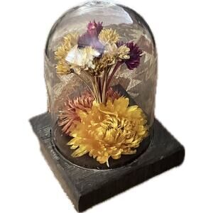 Vintage Leonard Creations Dried Flower Glass Cloche • 1970s • 5” • Orig. Sticker